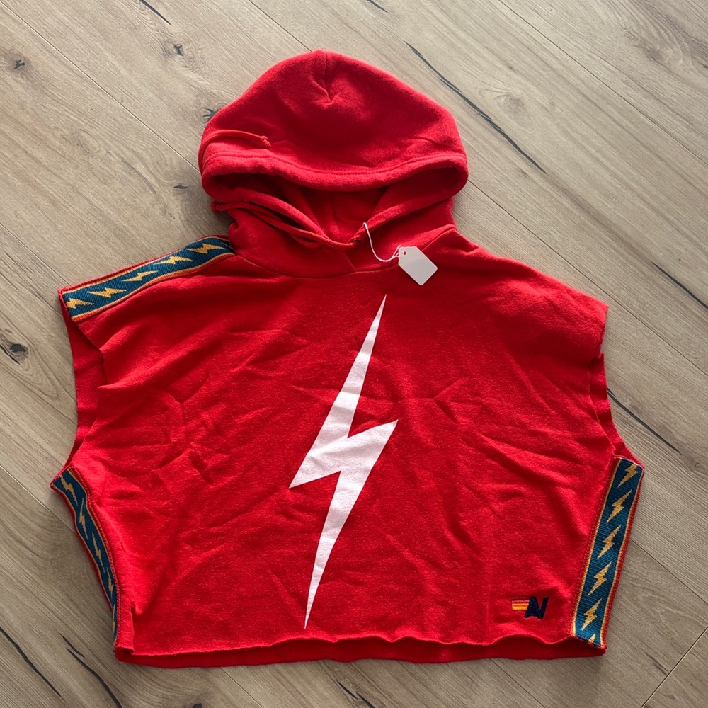 Aviator Nation Red Sleeveless Top with White Lightning Bolt